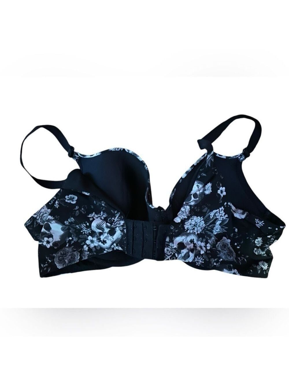 Torrid Black Skull Floral Lightly Lined Tshirt Bra Gothcore Whimsigoth Steampunk - Picture 6 of 10
